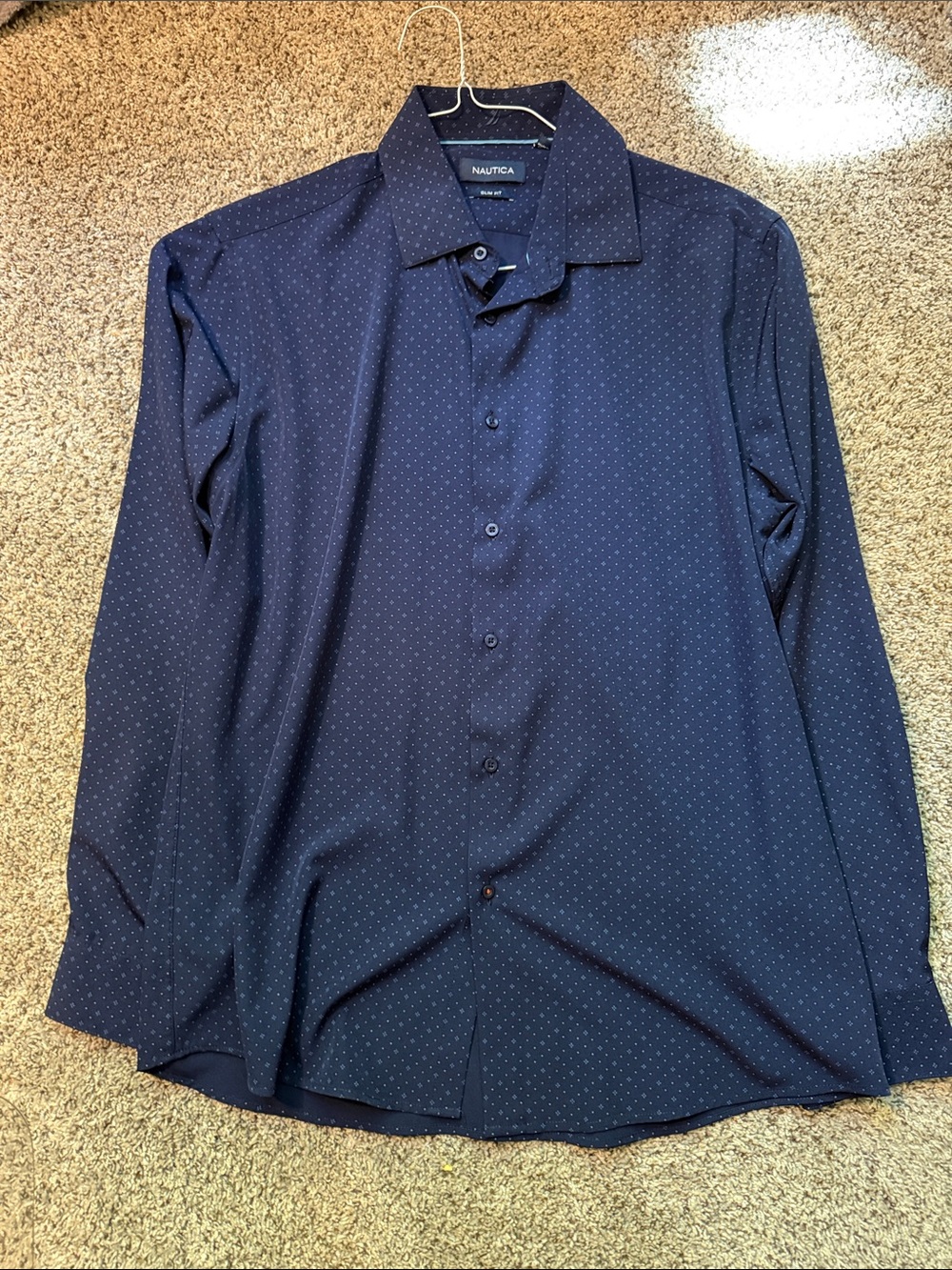Nautica Men's Navy Microdot Long-Sleeve Dress Shirt